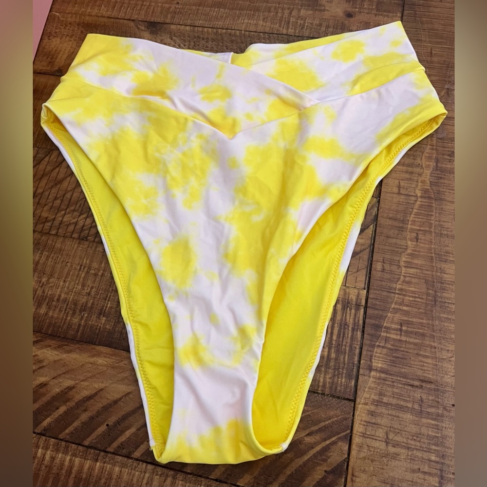 NWT Aerie Crossover High Waist High Cut Cheeky Bikini Bottom in Lemony Pink - L